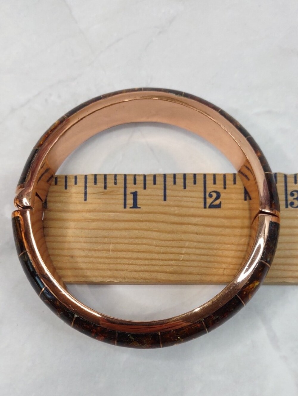 Jay King Copper/Amber Inlay Hinged Bangle Bracelet - Picture 6 of 7